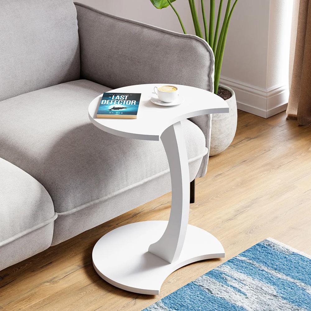 Kávový stolek ve tvaru C, Pojízdný boční stolek, Dekor Atlantic Pine, Pojízdný stolek k pohovce z dřevotřísky, Noční stolek