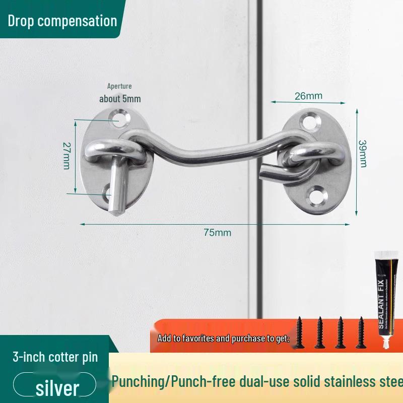 Stainless Steel No-Drill Anti-Theft Sliding Door Latch for Bathroom