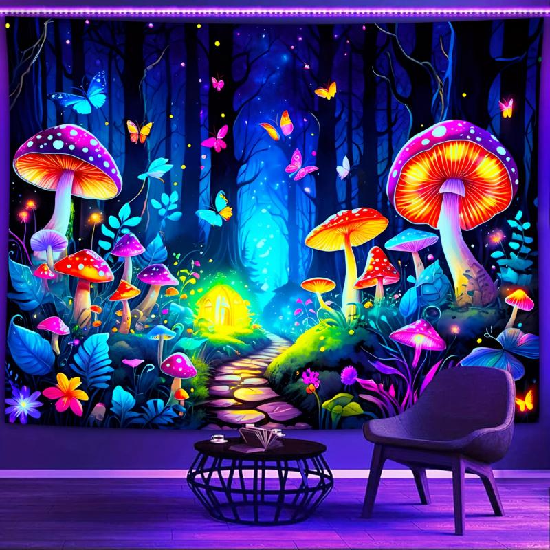 VIKAMA Fantasy Forest Mushroom Colorful Butterfly Tapestry Bedroom Bedhead Atmosphere Tapestry Bar Party Background Wall Decor