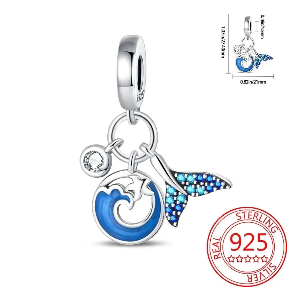 Kupfer Blau Ozean Serie Perlenanhänger Passend Für Das DIY Armband Der Marke Damenschmuck Freundin Geschenke