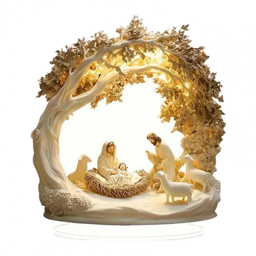 Christmas Nativity Scene Acrylic Tabletop Sign 2D Flat Desktop Display Ornament for Christian Home Shelf Decor