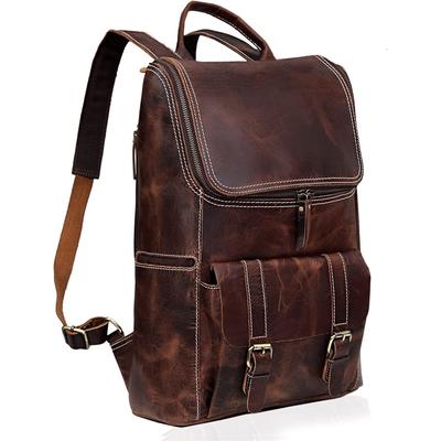 Lederrucksack für Herren - 17-Zoll-Laptoptasche - Vintage-Reiserucksack - Lässiger Tagesrucksack für Damen (BRAUN)