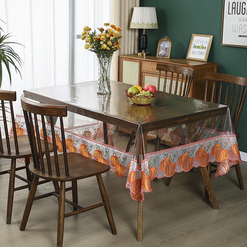 PVC No-rinse Lace Trim Tablecloth Waterproof and Oil Resistant Household Coffee Table Wear-resistant and Anti Slip Tablecloth for Dining Tables