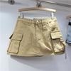 European station summer new denim skirt women's thin tooling pockets high waist anti-light A-word skirt