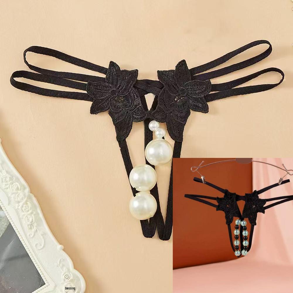 Jade Clam Luminous Pearl Massage Thong - XL Seductive Open Crotch Double Row Panties