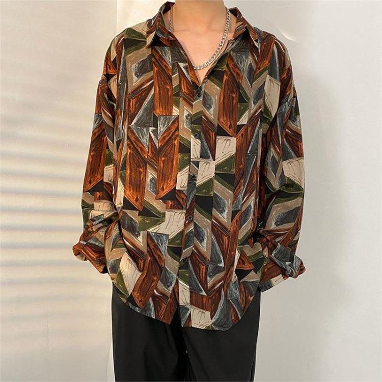 Retro Hong Kong Style Men's Floral Shirt Casual All-Match Jacket Japanese Korean Style Trendy Spring Autumn Fashion