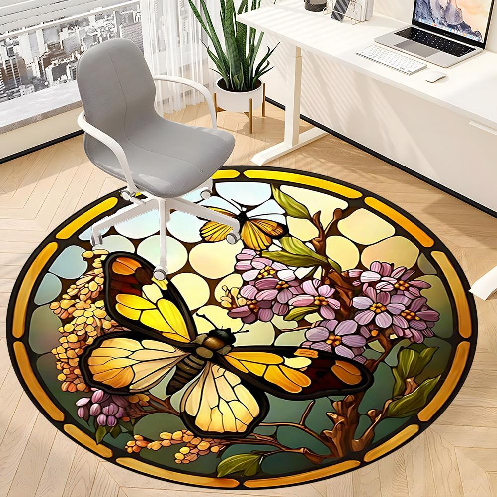 1pc Butterfly Stained Glass Chair Carpet for Office Non-Slip, Machine Washable Rug for Office - Holiday DecorMachine Made Yy251029086