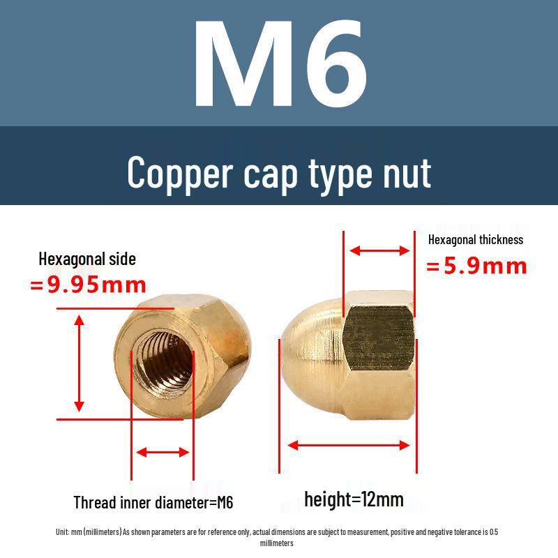 Yigu Brass Hexagonal Cap Nuts and Screws - M3, M4, M5 Decorative Ball Head