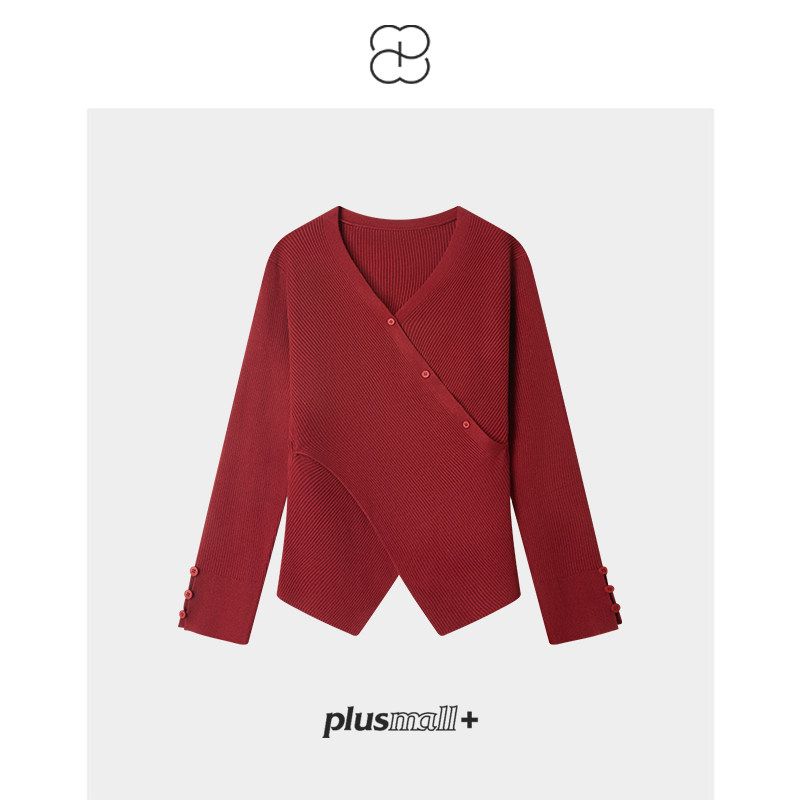 

Plusmall Snowy Night Little Fire Stove Versatile and Practical Andy Velvet Ribbed Cross V-Neck Slim Fit Base Shirt for Women Spring Carmine 1 Code (in Stock)