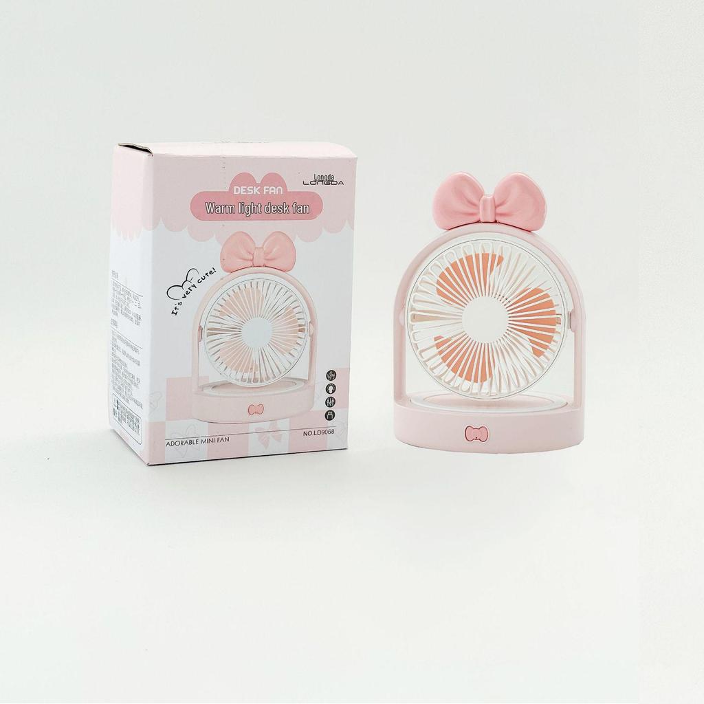 High-Value USB Bowknot Night Light Adjustable Fan: Portable Multi-Function for Office and Dorm
