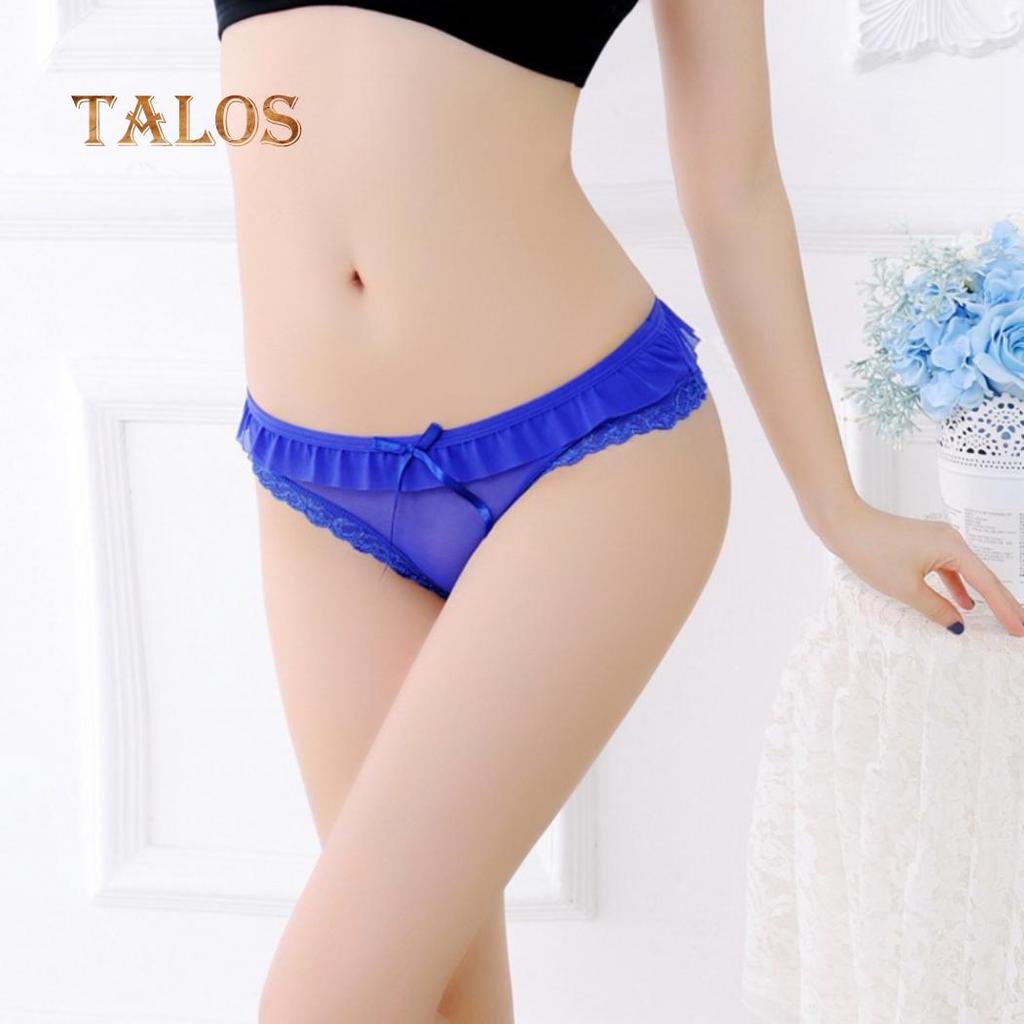 Sexy Solid Color Lace Heart Pattern Bowknot Women's Low Rise Brief Breathable Underwear Thong