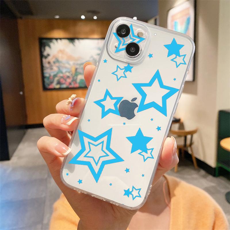 For iPhone 15 16 14 13 12 mini 11 Pro Max XS X XR SE 7 8 Plus Silicone Clear Cover Style Stars Pattern Luxury Phone Case