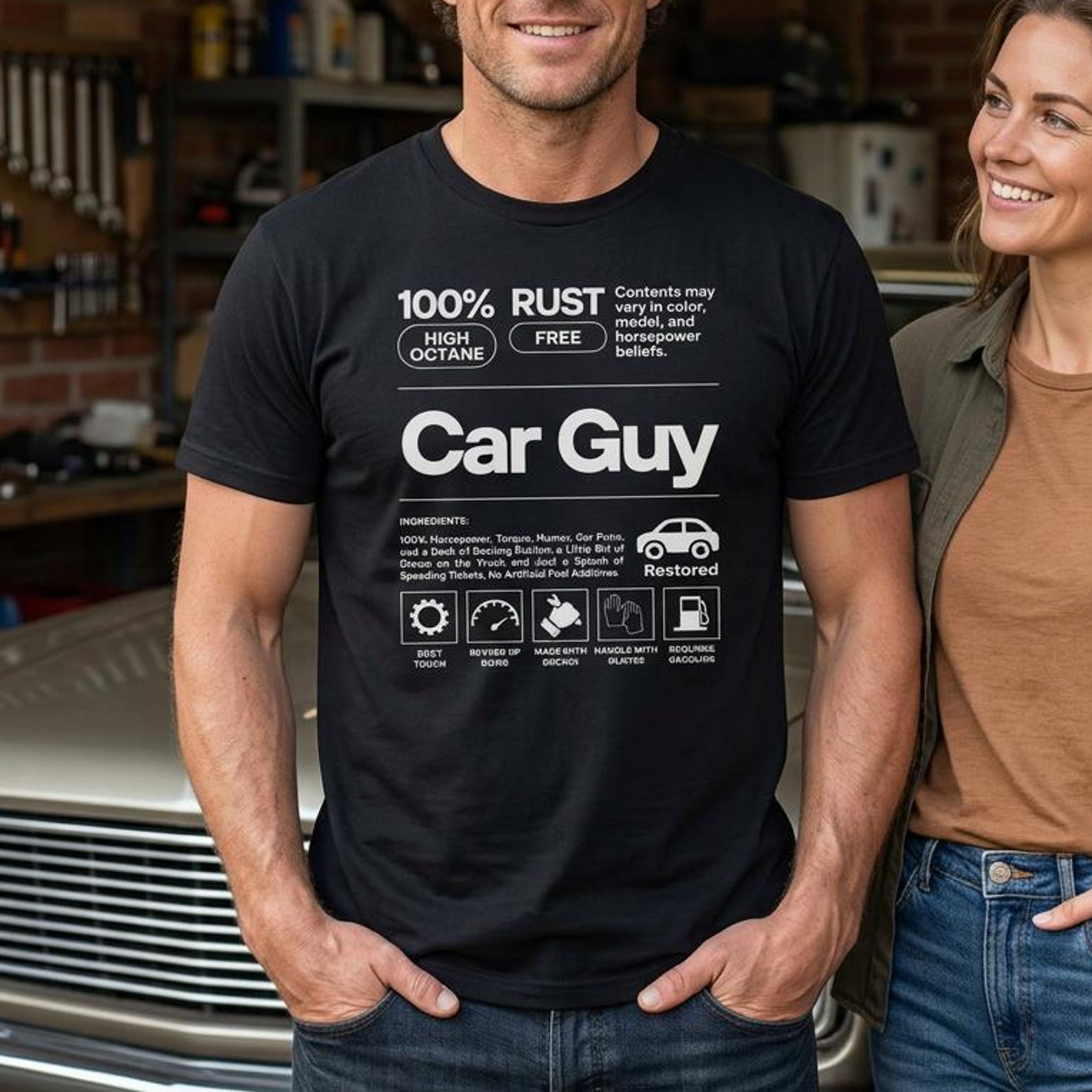 Car Guy Ingredients Shirt, Funny Gearhead Mechanic Tee, Horsepower Torque Humor 4XL