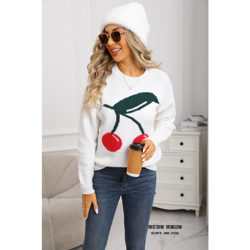 

The New Autumn and Winter Women s Collection Features A Cute Cherry Valentine s Day Knitted Sweater That Is Casual, Versatile and Fashionable S білий