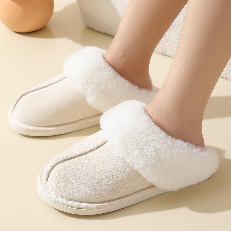 Winter Muntjac Fleece Fur Cotton Slippers Men's Indoor Thick Bottom Non-slip Warm Slippers Women