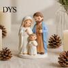 Hand Painted Nativity Decor Christmas Scene Figurine, Cartoon Manger Baby Jesus Resin Craft Religious Blessing Gifts for Home, Creative Indoor Holiday