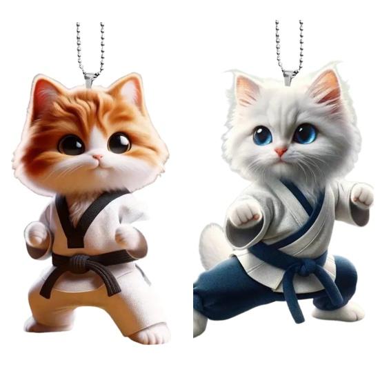 Kung Fu Cat Hanging Decoration Home Indoor Christmas Tree Car Rearview Mirror 2D Flat Acrylic Kitten Hanging Ornament Cartoon Animal Pendant