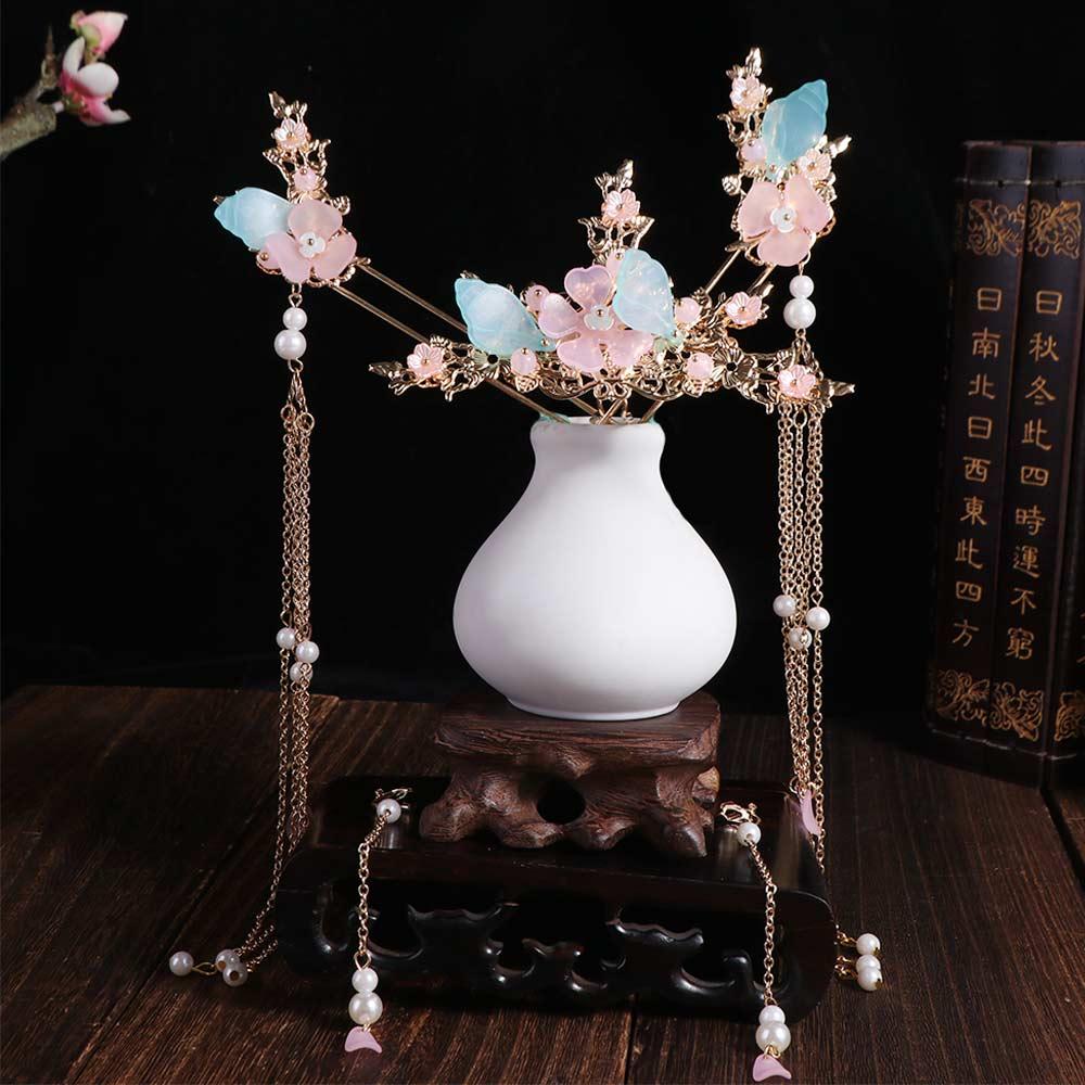 Alloy Bridal Headwear Plastic U-Shape Wedding Dress Hair Accessories Light Colors Dangling Ornament Earrings Hairpin Set Women