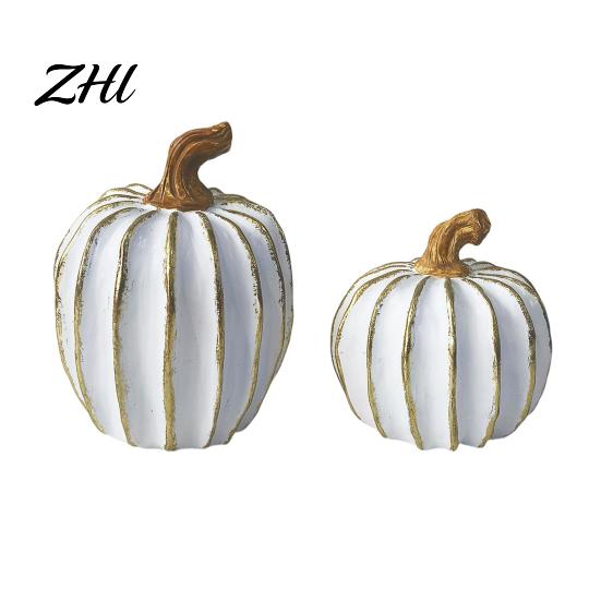 Oggetti di scena per esposizione di Halloween Decorazione zucca autunnale, Zucca decorativa bianca e oro per il Ringraziamento, Zucche in resina Regalo festivo per casa Statuetta, Statue