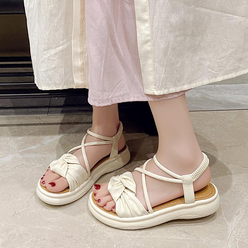 Fashion Women's Summer 2025 Faion Sandals Outdoor Wear Thi Bot Platform Roman Beach Oes Low Cut Slip-On Anti-Slip PU Leather