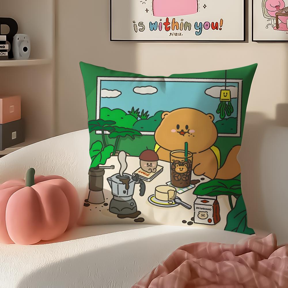 Teddy Fluffy Cute Adorable Art Cartoon Cute Bear Cushion Cover Pillowcase Short Plush Invisible Zipper Room Sofa Cushion Cover