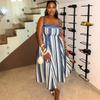 In Stock, European and American Women's Clothing Summer New Fashionable and Elegant Suspender Tube Top Striped Pendulum Dress