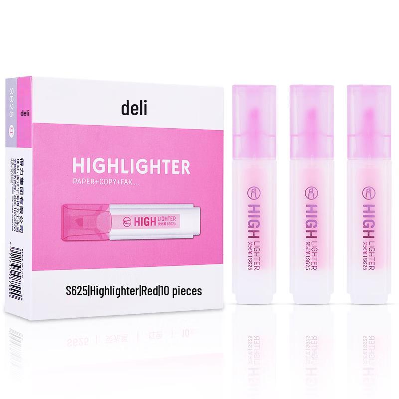 Deli S625 Fluorescent Pink Highlighters, 10-Pack