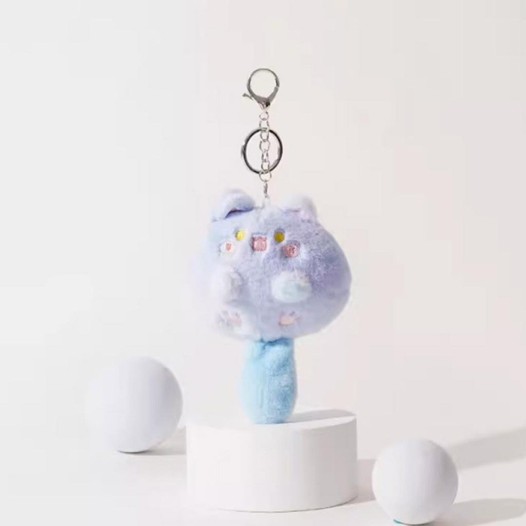 Plush Squeaking Pendant Stuffed Cat Doll Keychain Lovely Key Rings Birthday Gift Accessory for Students and Anime Fans