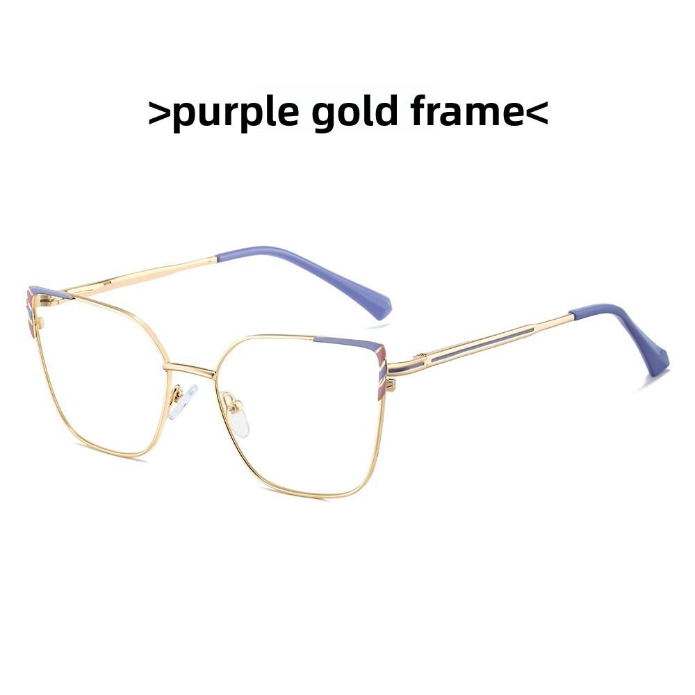 53-17 Women's Anti-blue Light Reading Glasses Cat's Eye Metal Fashion Personalized Women's Myopia Different Degrees -1.50