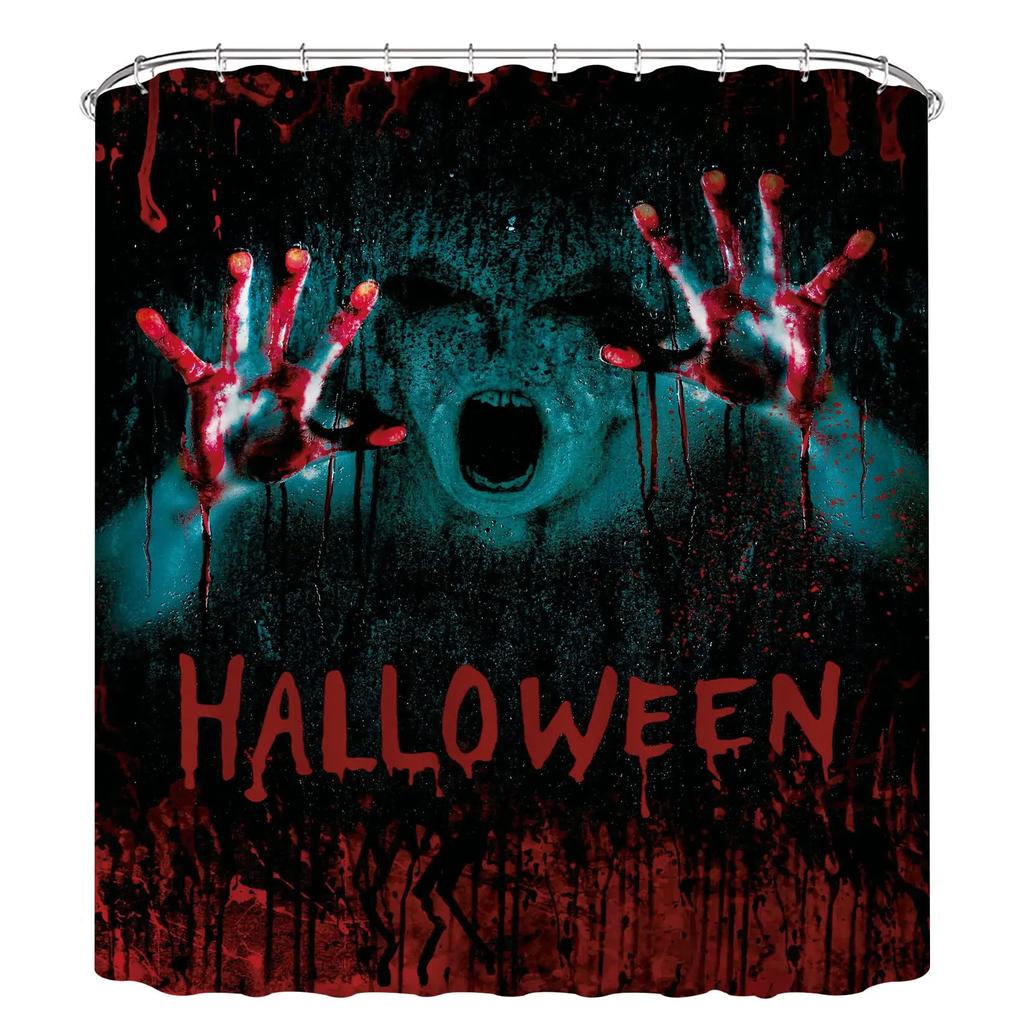 3D Halloween Theme Shower Curtain Horror Bloody Hands Black Bathroom Curtains For Halloween Party Waterproof Fabric With Hooks