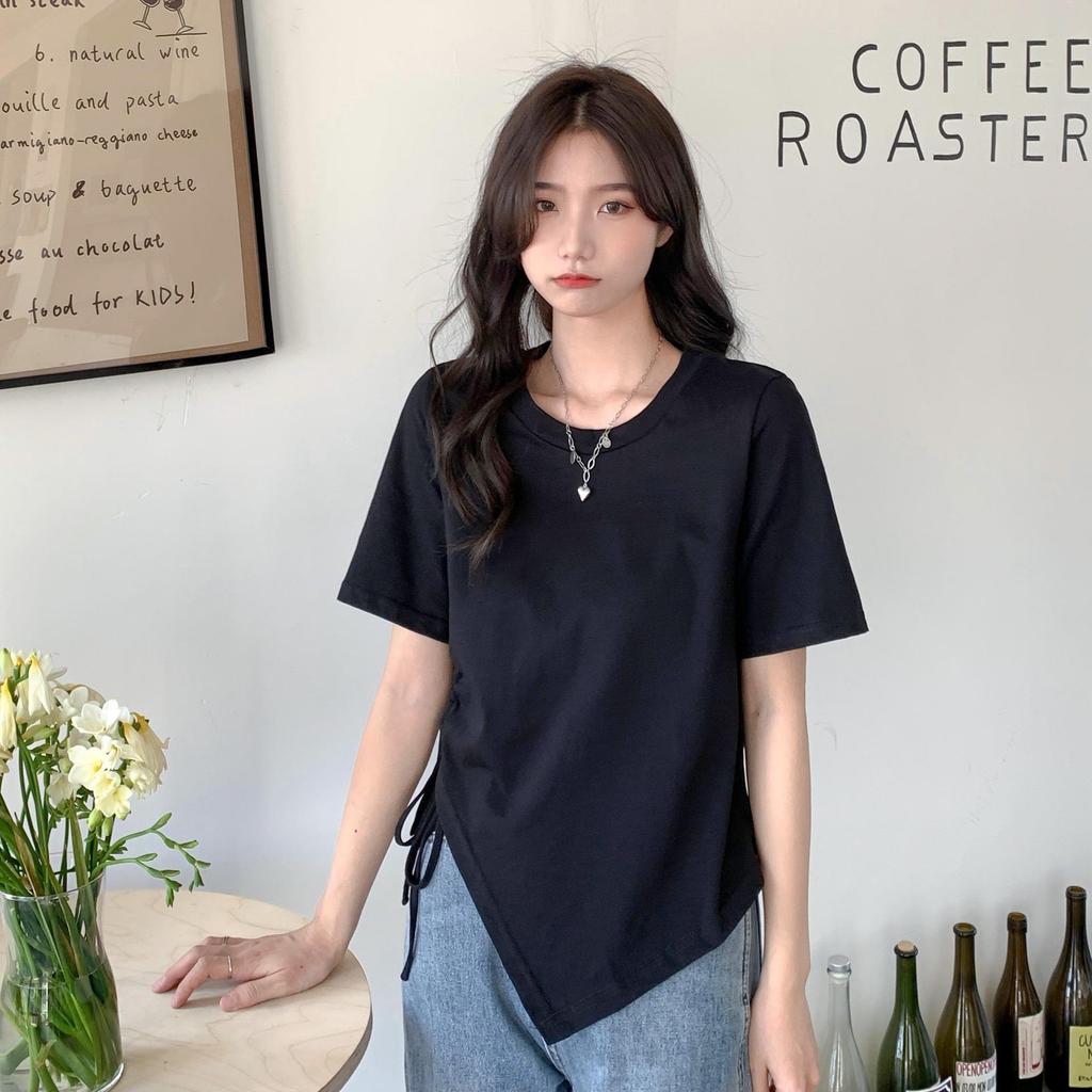 Summer 2023 Women's Slim Fit Irregular Cotton T-Shirt - High-Quality, Short-Sleeved Fashion Top