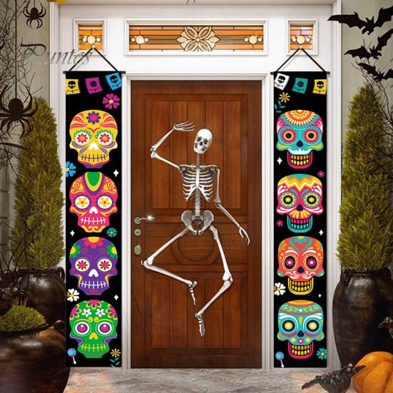 Day Of The Dead Hängedekoration – 4 Motive, Je 115x20 Cm, Doppelseitig – Für Halloween, Partys & Día De Muertos