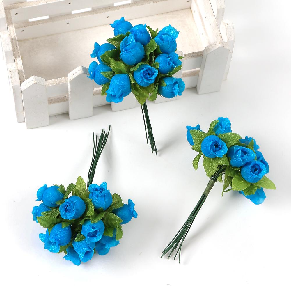 12PCs/lot Mini Artificial Rose Flowers Bouquet Silk Fake Flowers For Home Decor Wedding Decoration Craft Wreath Gift Accessories