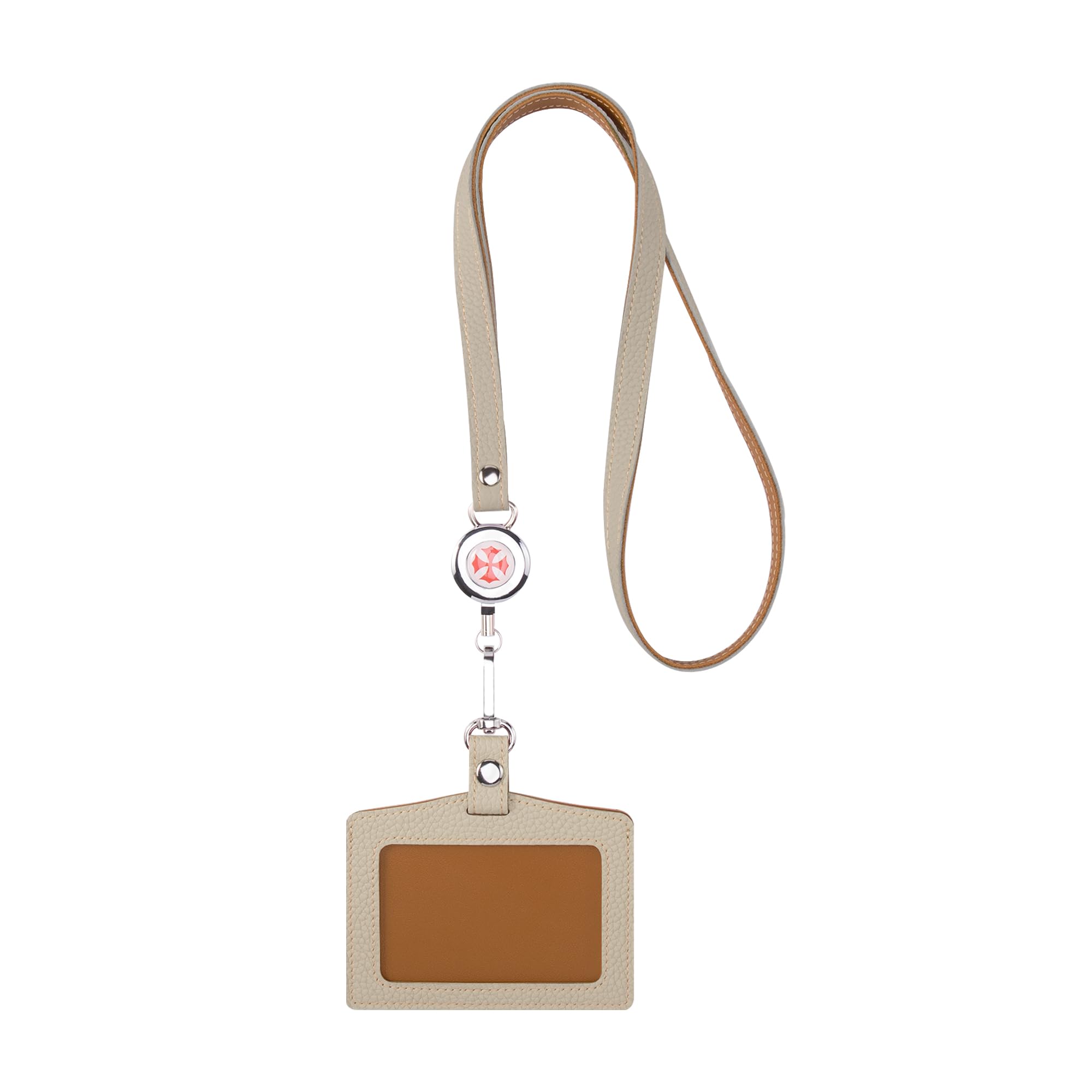 [COGURE] Cogure ID Card Case, ID Card Holder, Leather, Horizontal, Pass Case, Name Tag, Neck Strap, Commuter Pass Case, Leather, with Retractable Reel