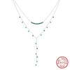 S925 Sterling Silver Two Layers Chain Layering Y-shape Turquoise Sweater Chain Necklace for Women Party Gift Necklace Jewelry
