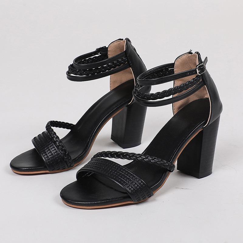 Large Size Sandals Women Casual Chunky Heel Shoes One Strap Back Zipper High Heel Roman Ladies Sandals