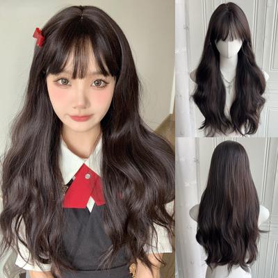 Brown Curly Wigs Air Bangs 24 Inch  Fiber Synthetic Wigs Heat-resistant Natural Party or Selfie For Women Korean Fashion