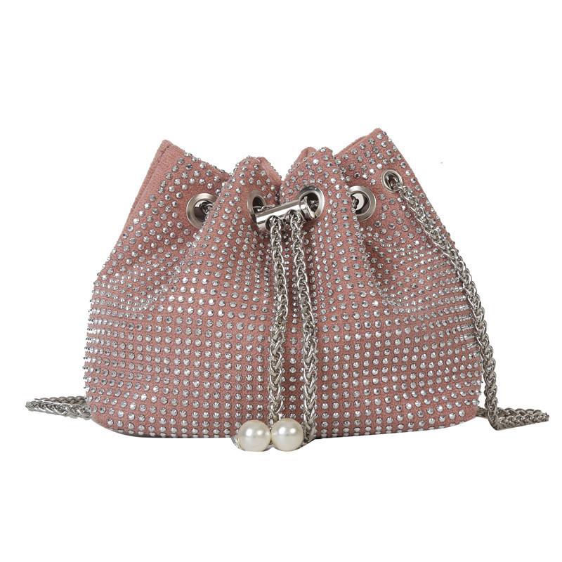 

Small Ins Bright Rhinestone Embellished Drawstring Bucket Bag For Summer In Various Colors Pink