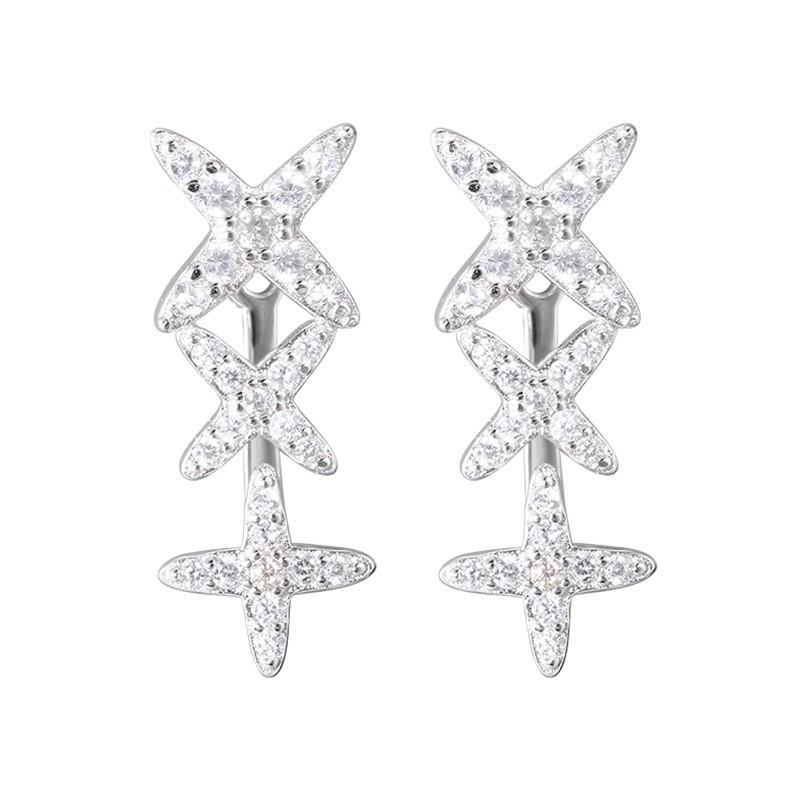Sterling Rhinestone Four-Point Star Dangle Earrings Women Minimalist Modern Fashion Jewelry 925 Sterling Silver