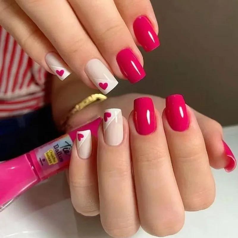 24Pcs Pink Sweet Short Fake Nails Pure White French Acrylic Press On False Nails Removable Nail Art Tips