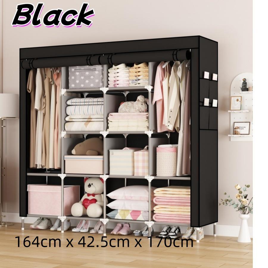 Multi-layer Wardrobe: Metal Coat Rack with Hangers & Storage Shelves for Dorms and Rentals