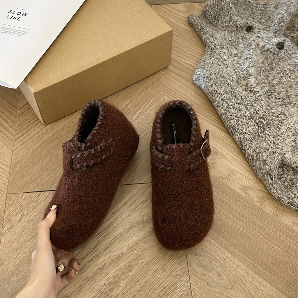 Soft Wool~ Leather Thick-soled Velvet Bag Head Half Slippers Women's Autumn and Winter New Outer Wear One Pedal Mao Mao Birkenstocks