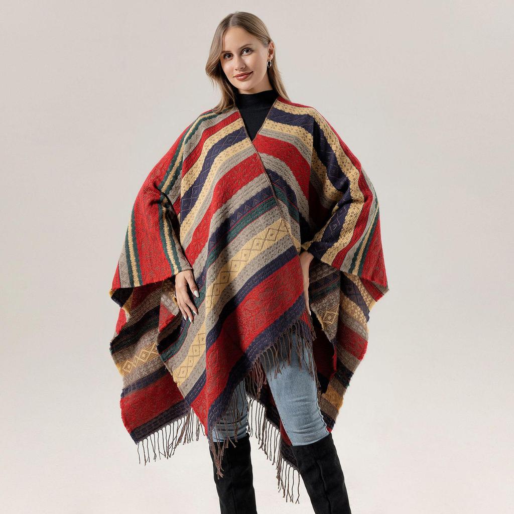 New Yunnan Ethnic Style Double-Sided Shawl: Versatile Warm Cloak Scarf for Women