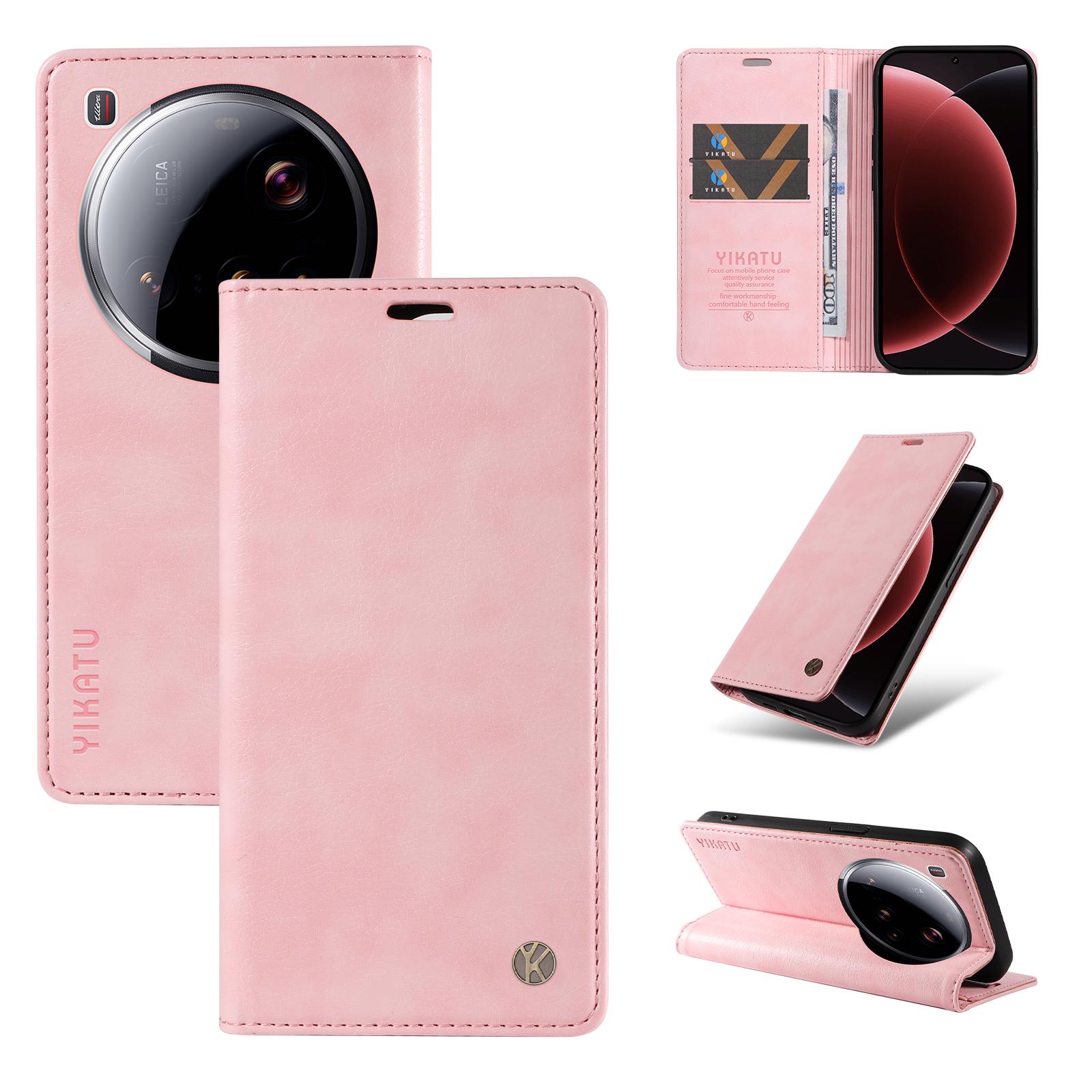 

For Xiaomi 15 Ultra Wallet Case YIKATU YK-006 Magnetic Closure Leather Phone Cover Litchi Texture Pink
