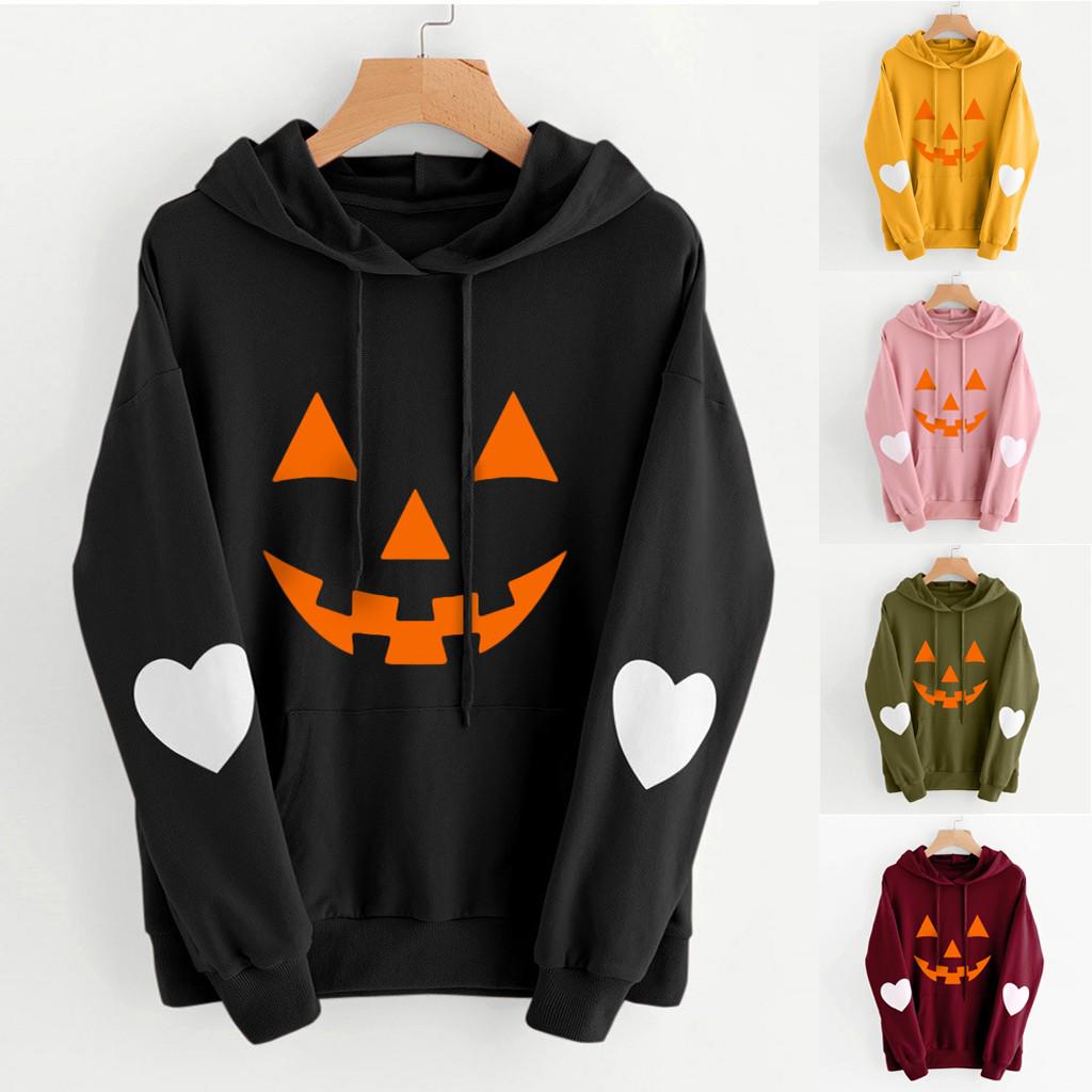

Женская блузка с капюшоном и карманом на Хэллоуин с длинным рукавом и шнуровкой(S-5XL)