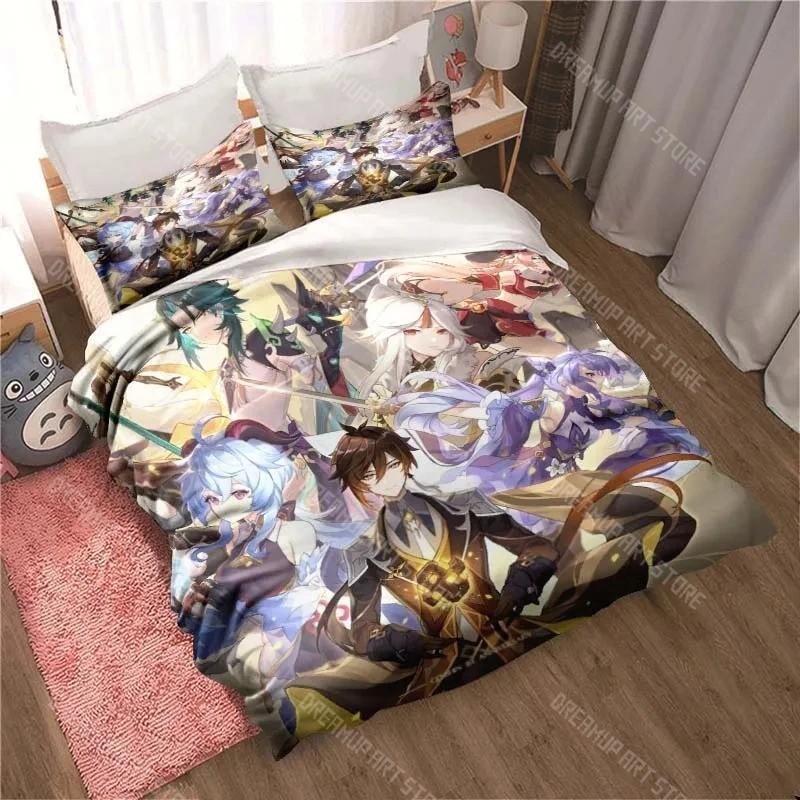 3D Genshin Impact Game Anime Quilt Cover Bed Quilt Cover Double King Bed Quilt Cover Home Textiles Boys Adults
