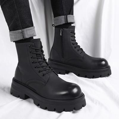 Fashion Outdoor Lace Up Non-Slip Ankle Boot British Style Men High Top Ankle Boot High Quality Casual Leather Thick Bottom Boot