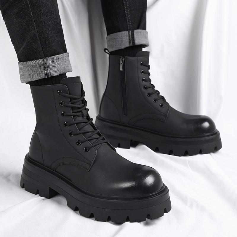 Fashion Outdoor Lace Up Non-Slip Ankle Boot British Style Men High Top Ankle Boot High Quality Casual Leather Thick Bottom Boot