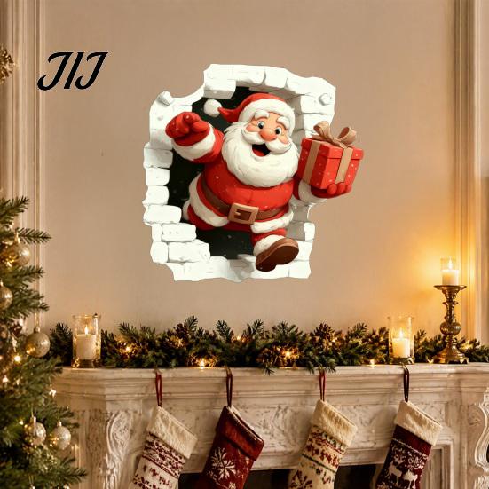 Window Sticker for Glass Christmas Santa Wall Stickers, 3D Claus Reindeer Break-Through Self-Adhesive Indoor Outdoor Holiday Ornaments Decal,