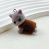 Dress Cat Pendant Cute 3D Hairy Flocking Animal Cat Charms Miniature Dolls Keychain Necklace Pendant DIY Crafts Jewelry Make